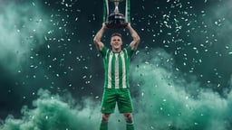 Jugador Real Betis levantando un trofeo