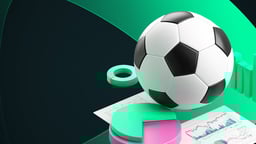 Balón de fútbol y símbolos estadísticos.